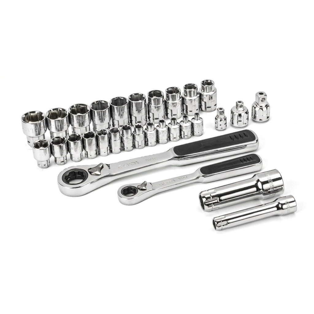SATA 30 Pcs 1/4" and 3/8" Drive 6 Point Pass-thru Socket Set